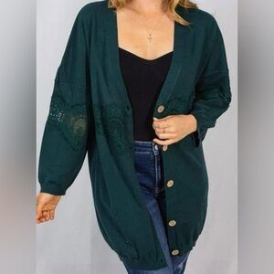 White Birch Forest Green Cardigan Size M